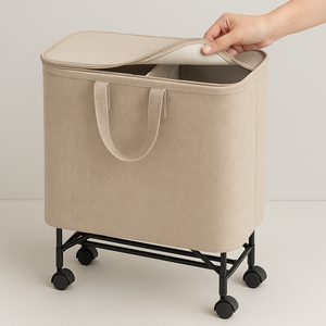 Cesto de ropa sucia plegable de doble compartimento con ruedas y tapa de cremallera cesta de almacenamiento para ropa juguetes toallas - Product Image 6