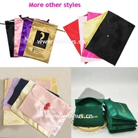 Pochette d'emballage pour extension de cheveux avec cordon de serrage or argent blanc rose sac à poussière pour perruque sac en paquet de satin de soie avec logo imprimé