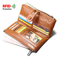 Cartera Larga Bifold de Cuero PU con Cierre de Cremallera y Broche, Forro de Poliéster, Estilo Retro, con Protección RFID, para Mujer, en Oferta