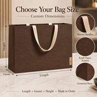 Sac en papier kraft vintage marron café imprimé sur mesure avec poignées en ruban pour torréfacteurs, salons de thé et commandes en gros