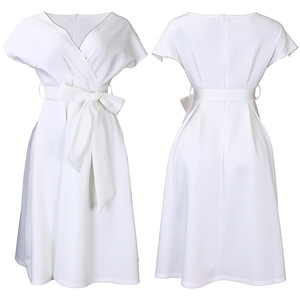 J302015 Nouvel arrivage Robe de bureau sexy à manches courtes et col en V pour femmes Robe de soirée pour femmes africaines à ligne profonde et grande balançoire - Product Image 3