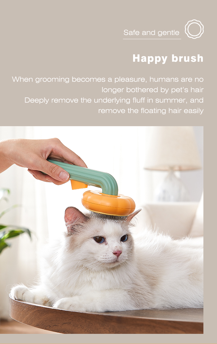Self Cleaning Brush Pet Grooming Tool Pumpkin Cat Hair Teeth Comb