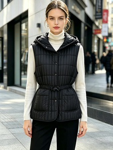 Janveny 2026 Nouvelle Collection Automne Hiver Gilet matelassé <span class=keywords><strong>sans</strong></span> manches pour <span class=keywords><strong>femme</strong></span>, 90% duvet de canard blanc, à capuche, ceinturé, simple boutonnage - Product Image 1