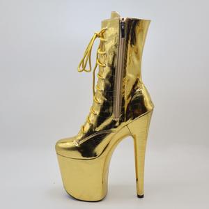 Femmes 20cm jaune serpent motif court discothèque modèle bottes Super haut talon pôle chaussures de <span class=keywords><strong>danse</strong></span> hiver fermeture éclair bottine - Product Image 2