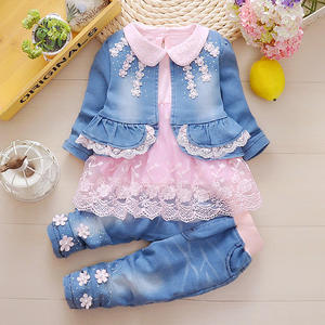 Elegant Floral Lace 3 Pieces <b>Jeans</b> Cotton 3 Years Newborn Baby <b>Girls</b> Clothes Set - Product Image 3