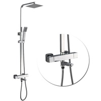 Colonne de douche murale en laiton avec barre coulissante, système de douche thermostatique à effet pluie pour salle de bain