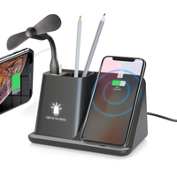 Station de charge rapide portable 3-en-1 15W avec port USB Type C, chargeur sans fil universel, support pour téléphone portable, lumière LED 5V/2A