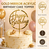 Décoration de gâteau d'anniversaire personnalisée en acrylique miroir doré rond