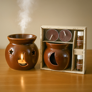 Jasmine Ceramic Scent Diffuser Gift <b>Set</b> with <b>Essential</b> <b>Oil</b> and Tealight Candles Wholesale Aromatherapy Home Decor Collection - Product Image 3