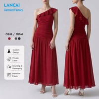 Robe longue évasée en mousseline fluide pour femme, asymétrique à une épaule, avec volants et taille froncée, Fabricant de vêtements personnalisés OEM ODM