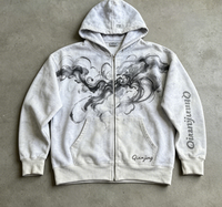 Fabricant de vêtements streetwear personnalisés Y2k, sweat-shirt à capuche ample à manches longues en denim avec fermeture éclair intégrale, imprimé graphique, effet délavé