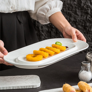 Platos de Cerámica Texturizada Blanca de Alta Gama, Rectangulares, para Servir Sushi y Dim Sum en Restaurantes - Product Image 1