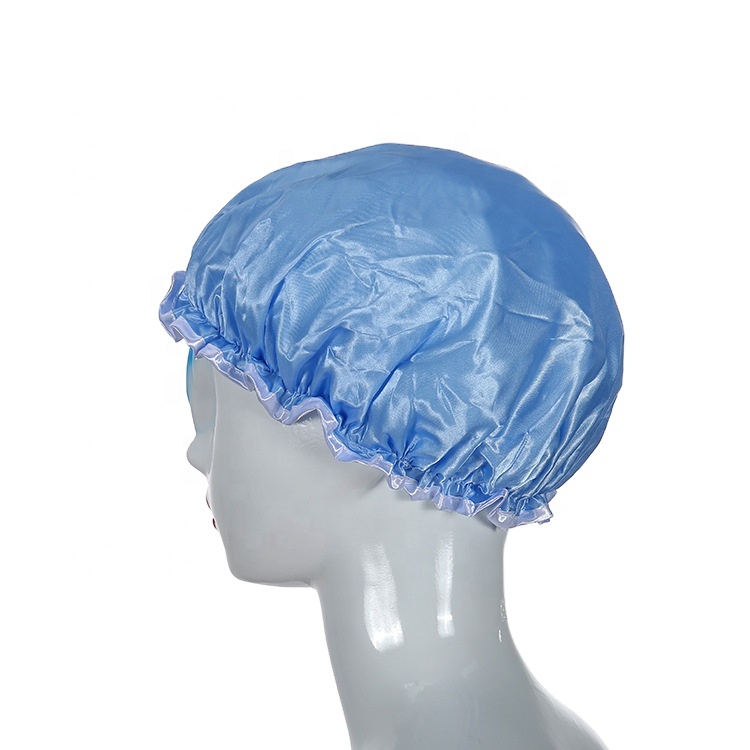Custom Logo Reusable Shower Cap for Women Waterproof Bathing Bonnet with Elastic Band Washable Hair Cap Accessory