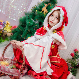 Diao Chan Christmas Cosplay Costume Red Corduroy Dress With Cape For Game Anime Role Playing - Product Image 4