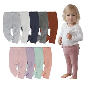 New Arrival 0-4T High Elastic Plain Girls Ribbed Knitted Baby Legging Pants Organic Cotton Toddler Jogging Pants Autumn Winter