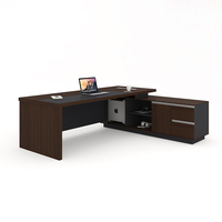 Meubles de bureau, bureau de direction moderne en forme de L, grand bureau de patron avec armoire latérale