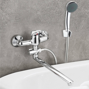 Meilleure vente Mélangeur de bain économique Robinet de baignoire mural en zinc Salle de bain Robinet de bain à long bec Robinets de douche à main - Product Image 1