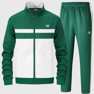 Ensemble de survêtement décontracté unisexe 2 pièces 100% coton pour l'automne, veste à fermeture éclair intégrale à manches longues et pantalon de survêtement, tenues de sport - Product Image 1