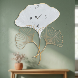 Floral Design White and Gold Deco Metal <b>Clock</b> with Quartz Design Outdoor Living Room Needle Display with Alarm Function - Product Image 5