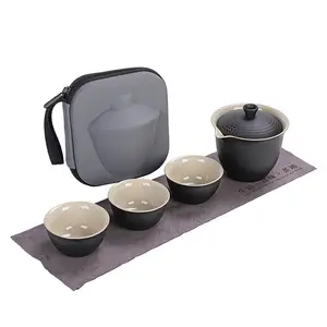 Xách tay tất cả trong một túi quà tặng ngoài trời Trung Quốc Tea Pot cup Set với khay Infuser - Travel gốm Tea Set sứ Ấm trà