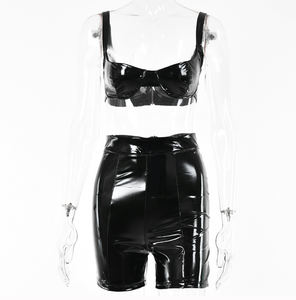 PU Leather Summer Sexy Crop Top and Short Suits Women Two Piece Set <strong>Clothing</strong> 2 Piece Sets Casual Outfits - Product Image 4