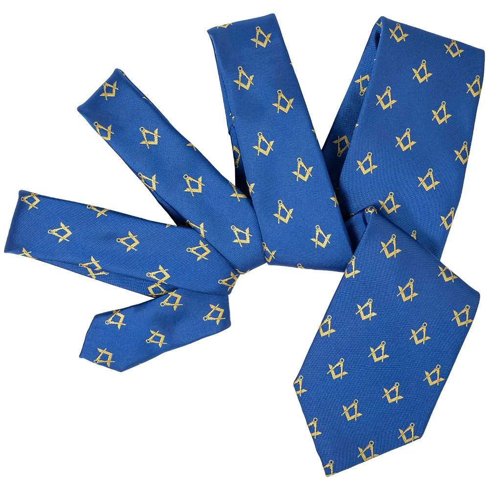 Men Custom Printed Ties Masonic Gold Square Compass Logo Microfiber Polyester Woven Neckties and Bowtie Various Styles In China