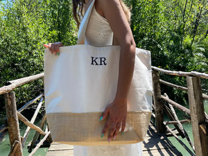 Borsa donna personalizzata da viaggio in tela ricamata <span class=keywords><strong>con</strong></span> monogramma <span class=keywords><strong>iniziali</strong></span> borsa da spiaggia in tela di paglia - Product Image 6