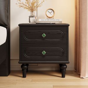 Retro Style Ash Wood Nightstand Two Tone French Design Bedroom Storage <b>Cabinet</b> - Product Image 2