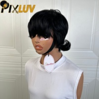 Perruque en cheveux humains brésiliens en gros, coupe pixie, naturelle, sans colle, pré-épilée, en cheveux humains bruts, courte, style queue de loup, coupe mullet