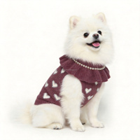 Pull en coton tricoté élégant et luxueux pour animaux de compagnie, motif cœur, couleur unie, col à volants, chaud, pour le printemps et Halloween