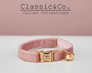 ชุดปลอกคอและสายจูงแมวและสุนัขพันธุ์เล็ก Dustypink Veet พร้อมป้ายชื่อสลักฟรี กระดิ่งทอง ของขวัญวันเกิดสำหรับสัตว์เลี้ยง - Product Image 2