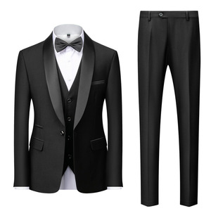2025 özel Homme siyah yaka erkekler için Slim Fit Set <span class=keywords><strong>Suits</strong></span> erkek iş rahat adam Blazers ceket yelek pantolon 3 parça Set - Product Image 2