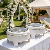 Perlengkapan Restoran Hotel Chef Pemanas Makanan Bundar Set Prasmanan Katering Stainless Steel Dubai Royal White Chafing Dishes