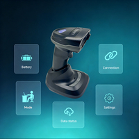 LONVILL Scanner de codes-barres sans fil USB 1D 2D avec fonction de lecture de codes QR, affichage du niveau de batterie, mode de fonctionnement, transmission des données et diffusion vocale