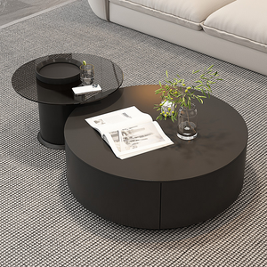 Ensemble de <span class=keywords><strong>table</strong></span> basse <span class=keywords><strong>en</strong></span> <span class=keywords><strong>verre</strong></span> minimaliste moderne <span class=keywords><strong>avec</strong></span> rangement pour petit salon - design rond, meubles de salon - Product Image 1