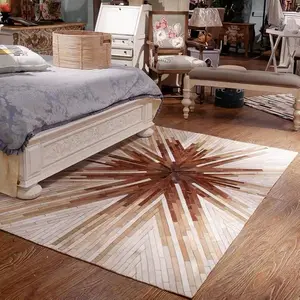 家用客厅卧室防滑手工编织动物皮牛皮条纹地毯