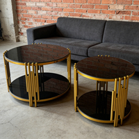 Meubles de salon de luxe, table basse miroir, table basse intelligente en verre noir avec cadre en acier inoxydable