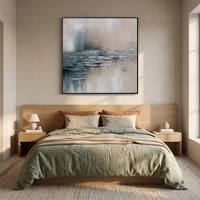 Peinture sur toile abstraite personnalisée de grande taille, peinte à la main, texture bleu gris mat, pour la décoration intérieure et le bureau