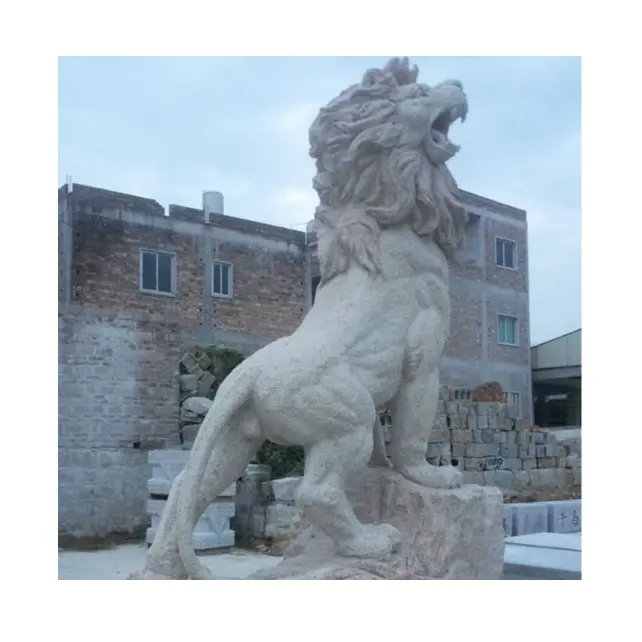 GAB578手彫り等身大ガーデンストーン花崗岩ライオン像