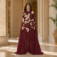 Robe kaftan élégante et luxueuse brodée de sequins, détails perlés, polyester, longueur cheville, manches longues, pour soirée féminine
