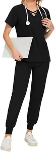 V-Neck Top Women Split Suit Pure <b>Colour</b> Quick Drying Medical Nursing Uniforms with Four Pockets - Product Image 4