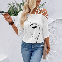 T-shirt d'été personnalisable à manches chauve-souris douces, col asymétrique croisé et épaules dénudées pour femme