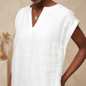 Women's 100% Linen V-Neck <b>Shift</b> <b>Dress</b> Casual Loose Fit <b>Summer</b> Sleeveless Tunic <b>Dress</b> with Pockets - Product Image 5