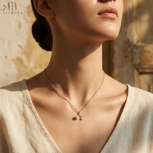 Collier pendentif en or blanc 18 carats de qualité exceptionnelle, perle d'eau douce naturelle, véritable diamant fin, pour fille. - Product Image 6