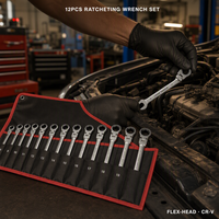 Jeu de clés à douille métriques réglables 8-19 mm, 12 pièces, en acier Cr-V durable, kit d'outils manuels pour la maison et le garage