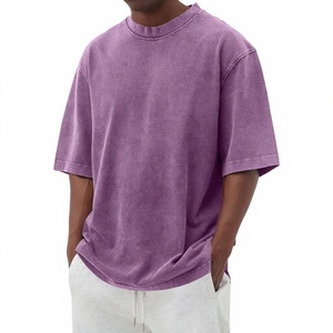 Camiseta de Algodón Morada Extra Grande para Hombre, Manga Corta, Cuello Redondo, Color Sólido, Estilo Casual, Tejido Jersey, Corte Regular - Product Image 5