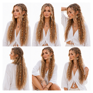 Accesorio <span class=keywords><strong>para</strong></span> el Cabello Bohemio con Borlas Largas de Colores en Tono Maillard, <span class=keywords><strong>Adorno</strong></span> <span class=keywords><strong>para</strong></span> el Cabello Trenzado con Cuentas de Cuero y Terciopelo - Product Image 4