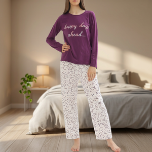 Ensemble de vêtements de nuit pour femmes en jersey à taille élastique imprimé, longueur intégrale, été et printemps, 100% coton - Product Image 3