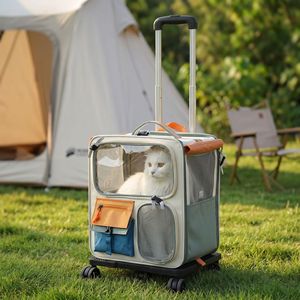 Cat Carrier Portable Soft-Sided Pet Travel Bag With Wheels For Cats Up To 7Kg Outdoor Use Transparent Window Design - Product Image 1