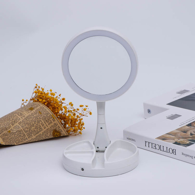 Wholesalable Folding Makeup Mirror LED Illuminated Vanity Mirror Smart Touch Screen Dressing Table Round Cosmetic Mirror